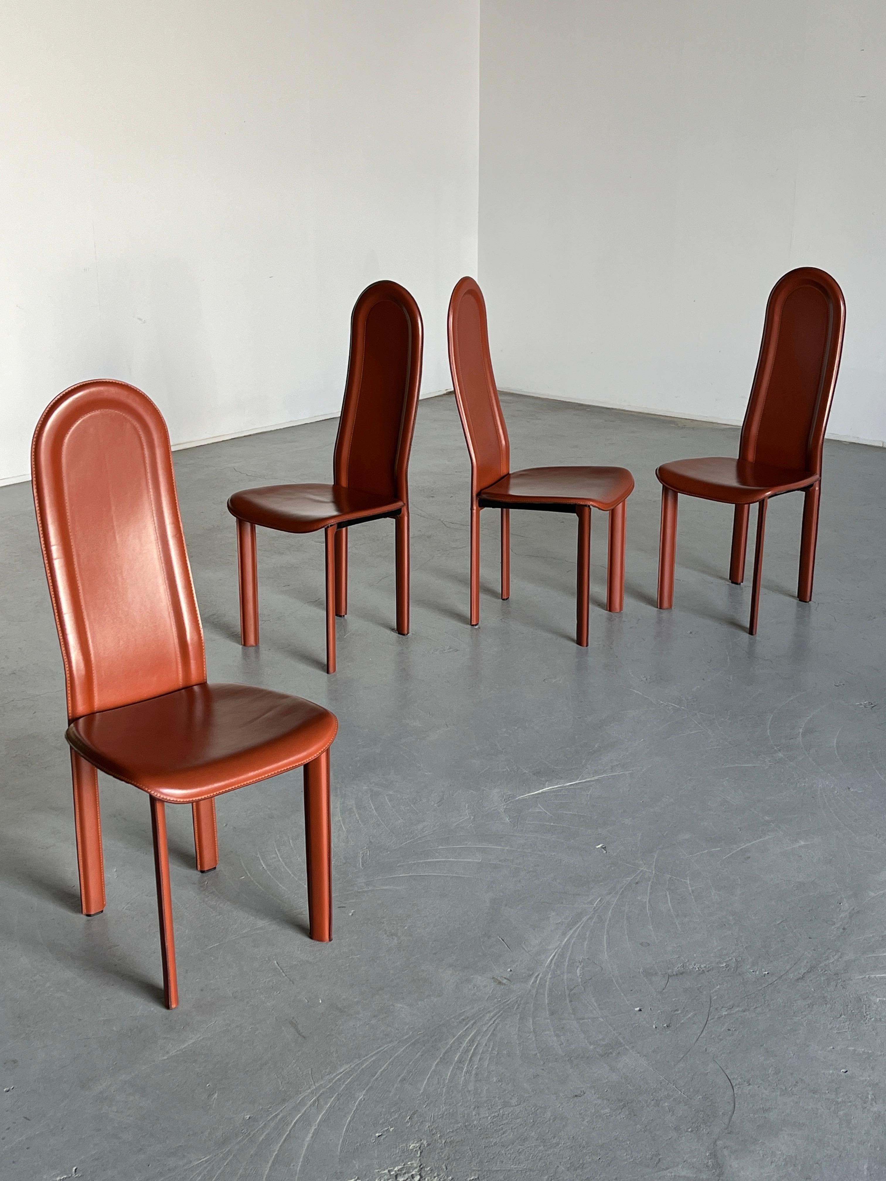 Late 20th Century Vintage Mid-Century Brown Leather Dining Chair, 1980s Italy For Sale