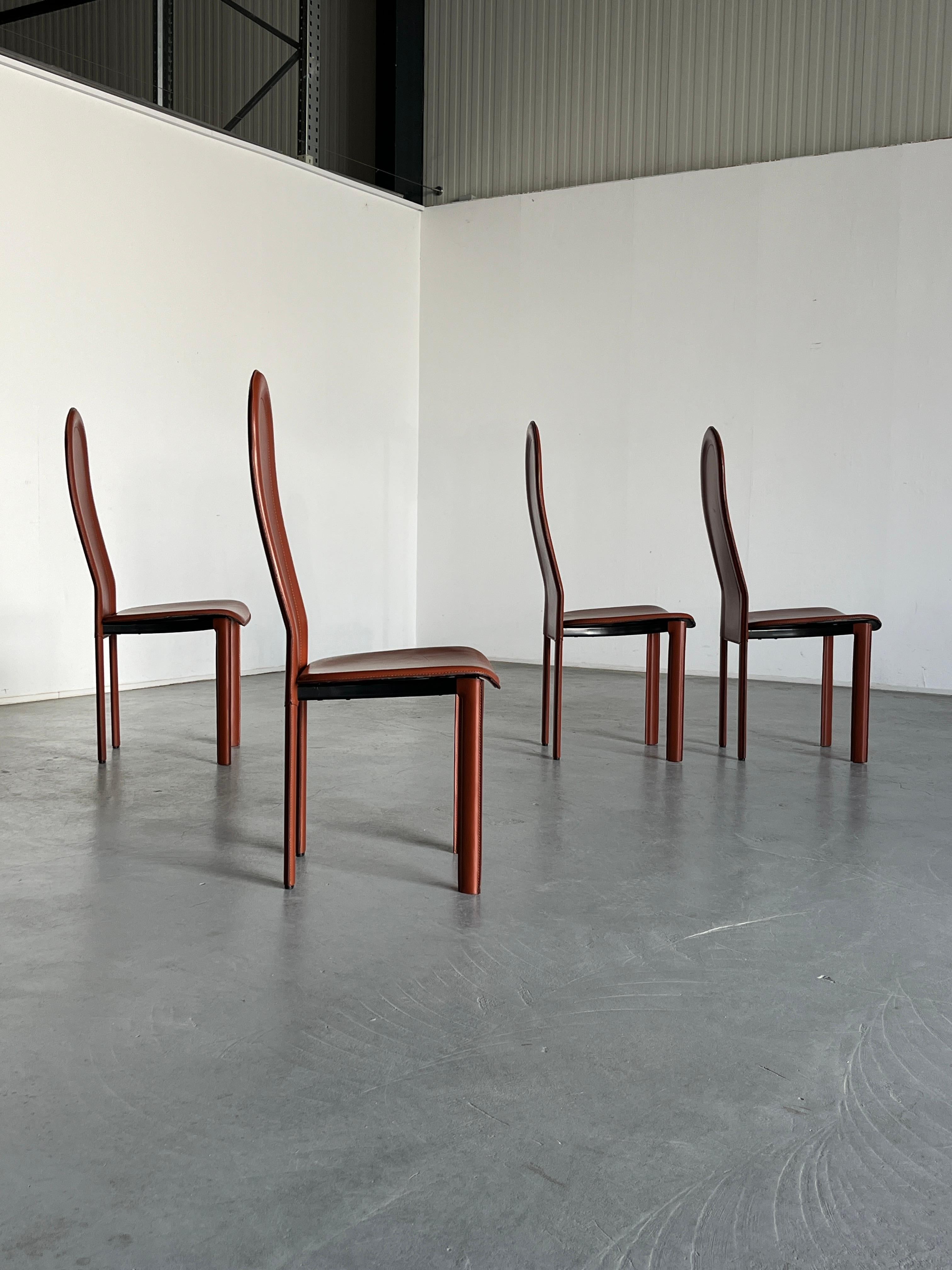 Vintage Mid-Century Brown Leather Dining Chair, 1980s Italy For Sale 1
