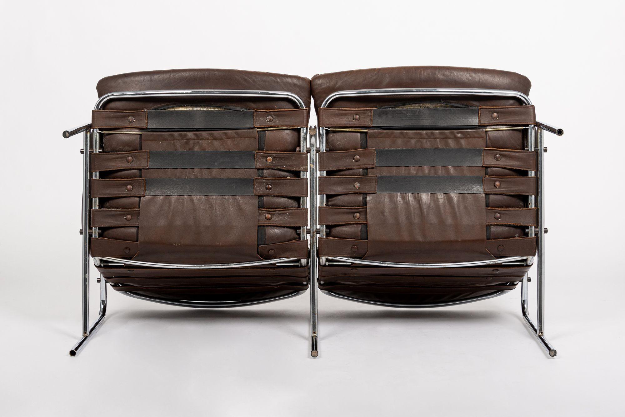 Vintage Mid Century Brown Leather Loveseat Sofa 1970s 3