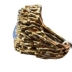 Vintage Mid Century Brutalist 18K Yellow Gold Star Sapphire Diamond Ring