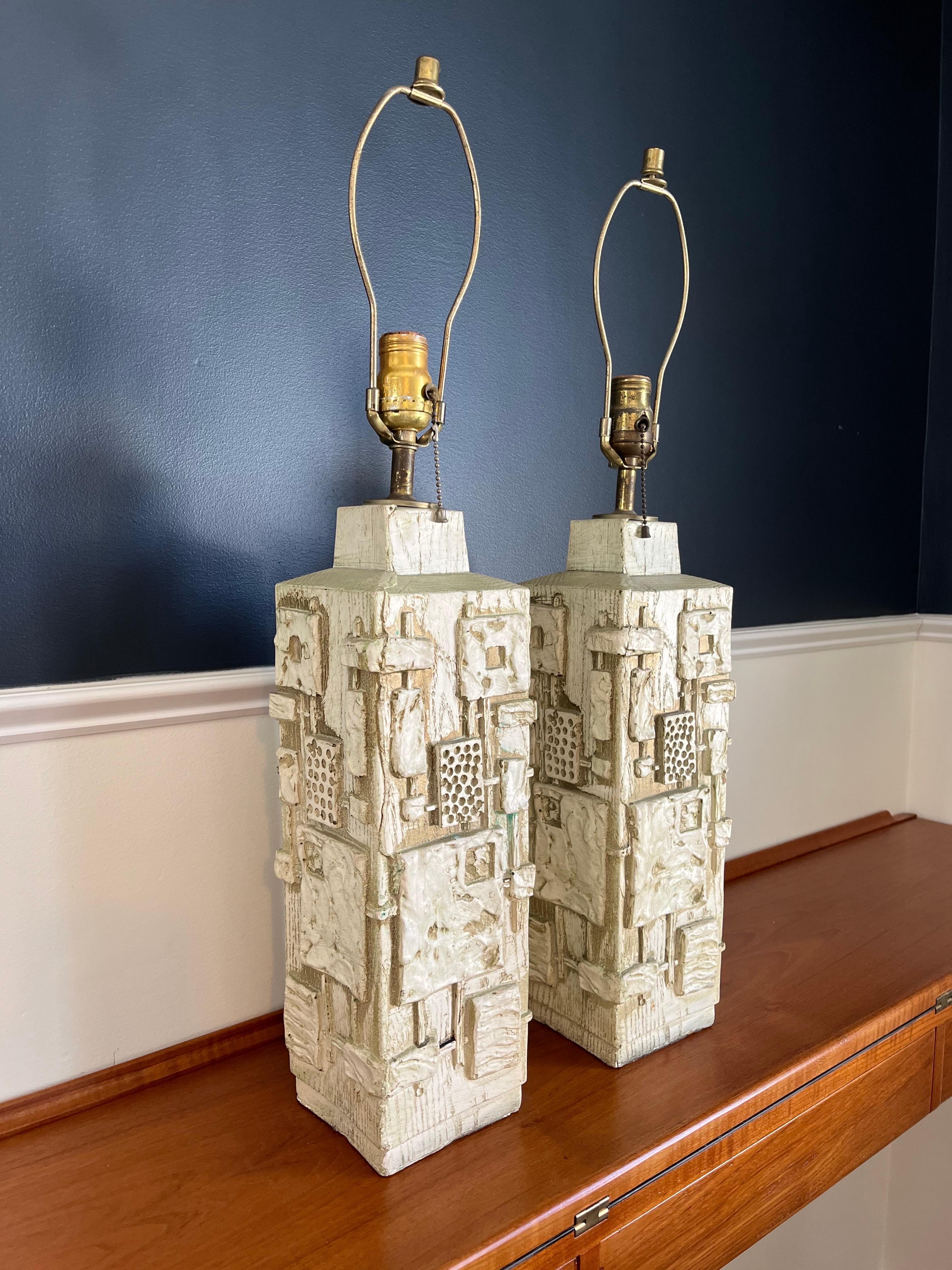 Vintage Mid Century Brutalist CN Burman Lamps In Good Condition For Sale In W Allenhurst, NJ