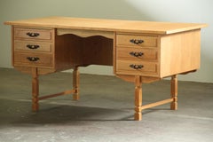 Vintage Mid-century Brutalist Danmark Oak Desk, Style of Henning Kjærnulf
