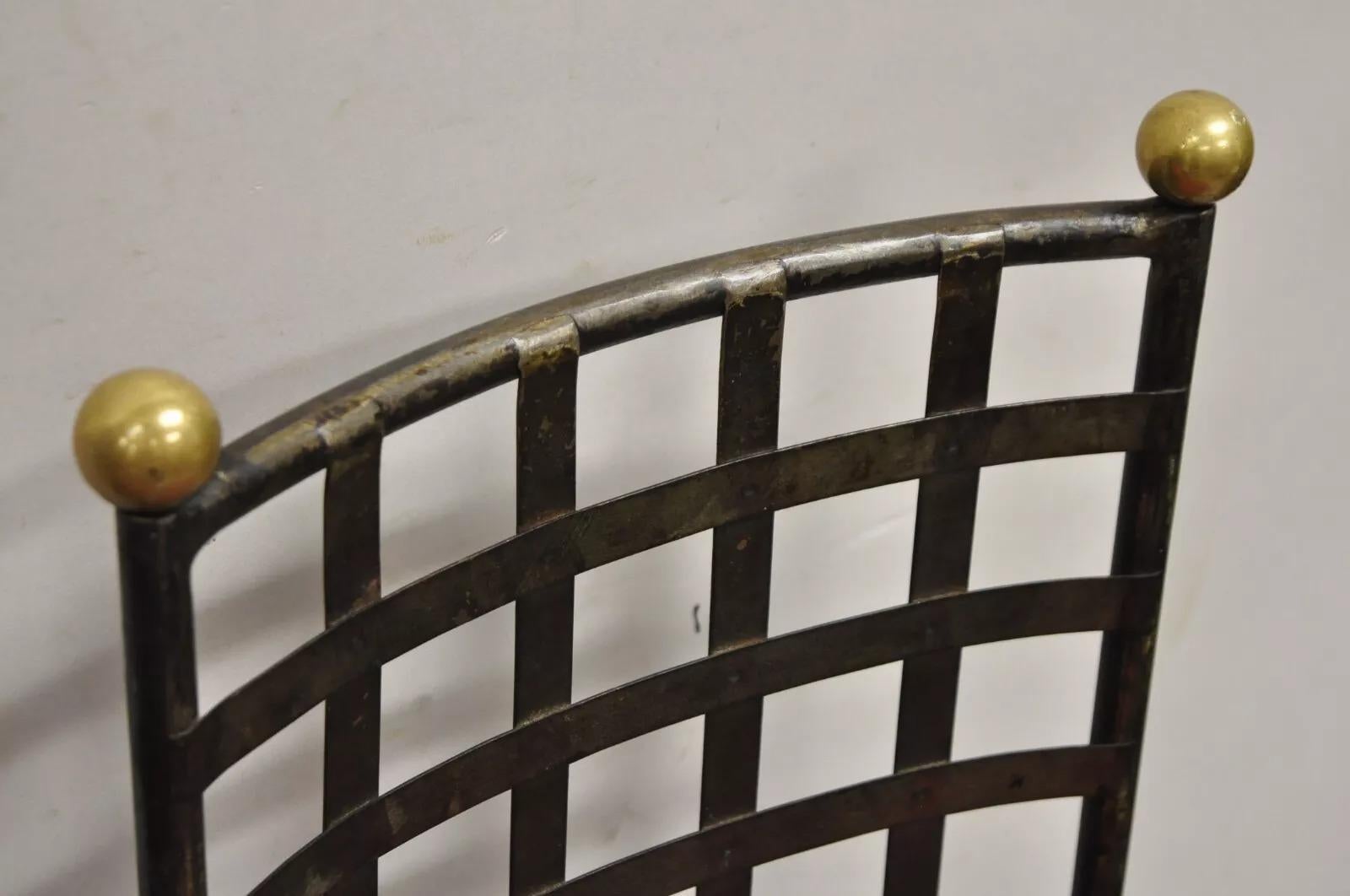 Vintage Mid Century Brutalist Iron Chain Link Swivel Counter Bar Stool Set of 4 For Sale 1