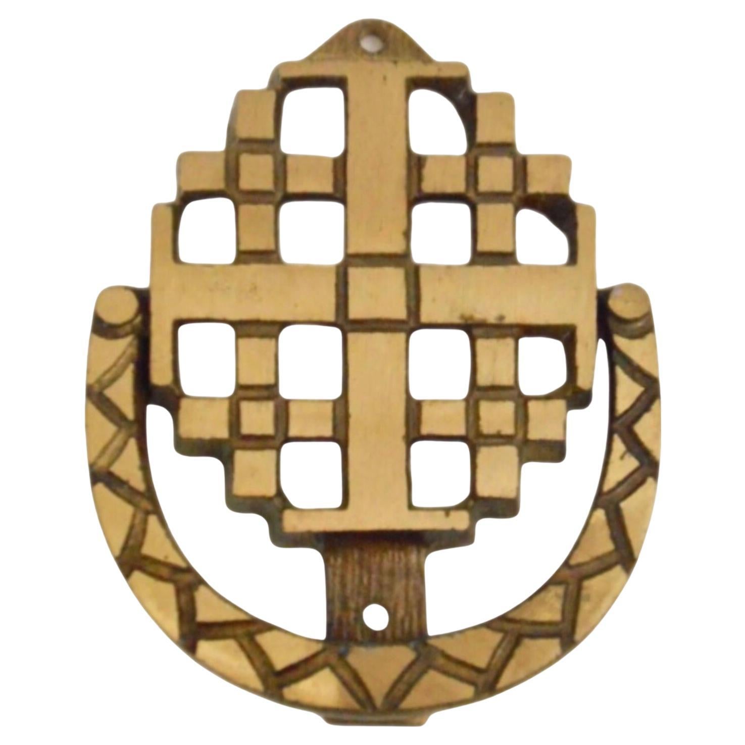 Vintage-Türgriff aus Jerusalem mit Celtic Irish Cross, Brutalismus, Mid-Century Modern