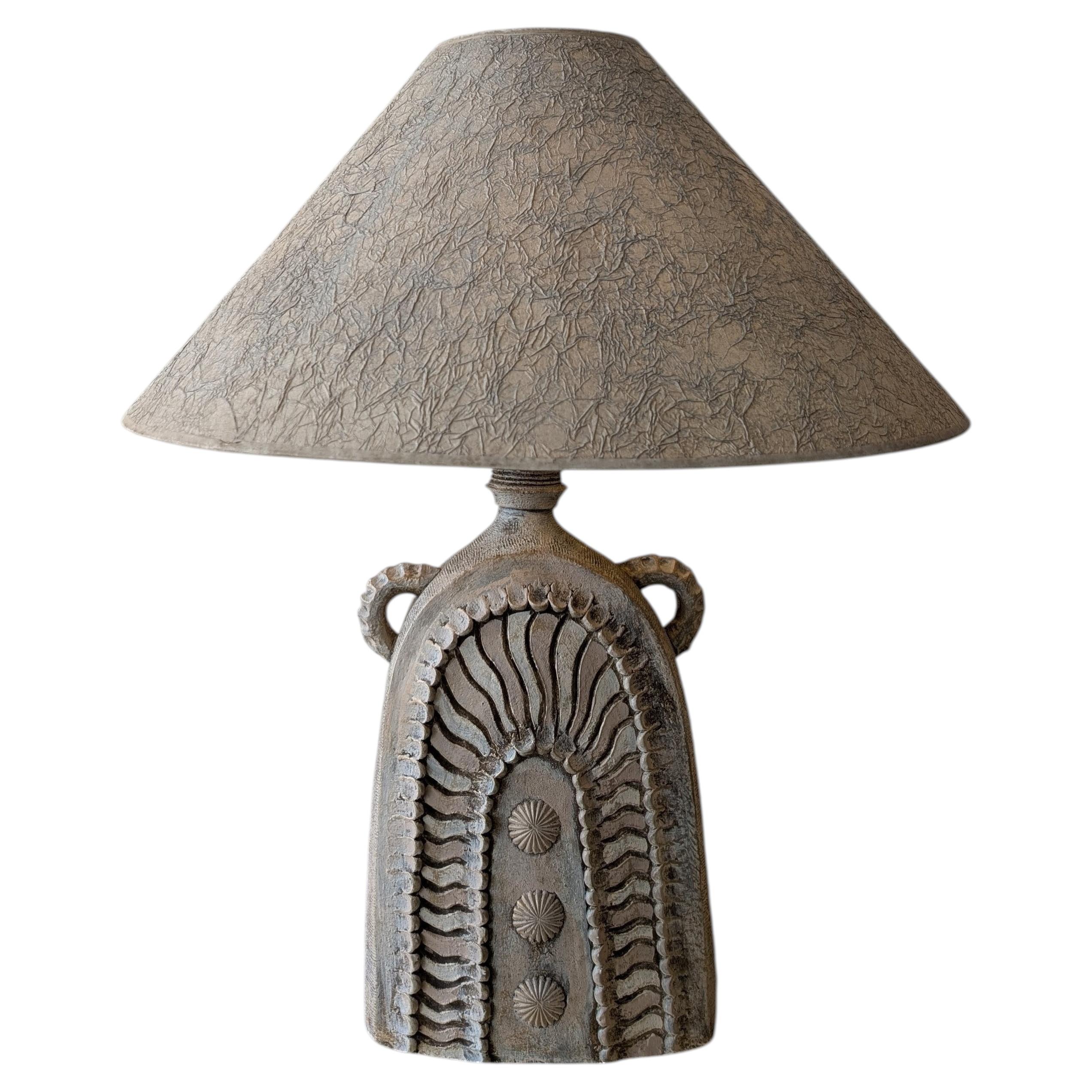 Vintage mid century Brutalist pottery lamps by Vanguard USA, 1970s TWO AVAILABLE