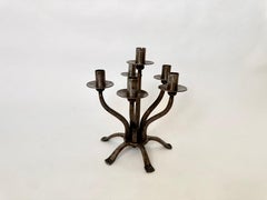 Vintage mid century brutalist wrought iron candelabra, made in England c.1960