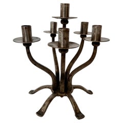Vintage mid century brutalist wrought iron candelabra, made in England c.1960