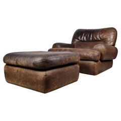 Durlet Lounge Chair, 1960s, Belgium, Brown Buffalo Leather, Midcentury Vintage