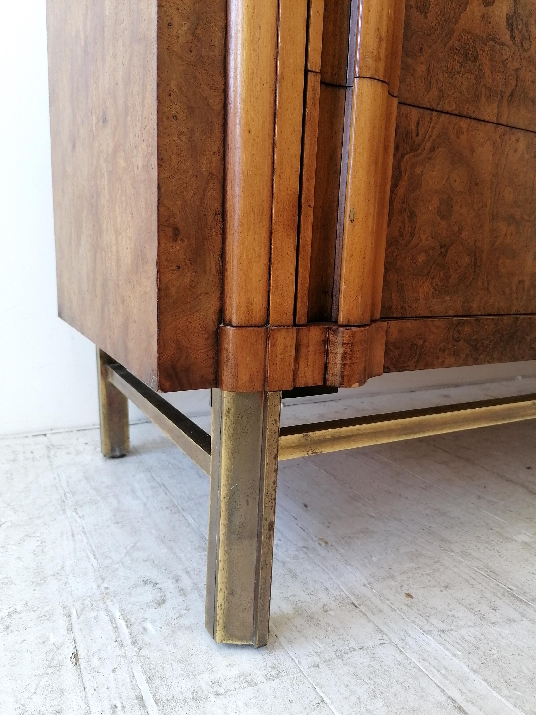 Vintage Midcentury Burl Elm, Travertine & Brass Sideboard with Drawers J L Metz 9