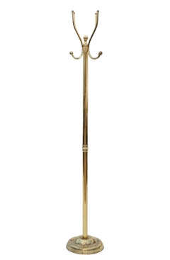 Vintage Mid-Century c.1950 Polished Brass Metal Hall Coat & Hat Stand