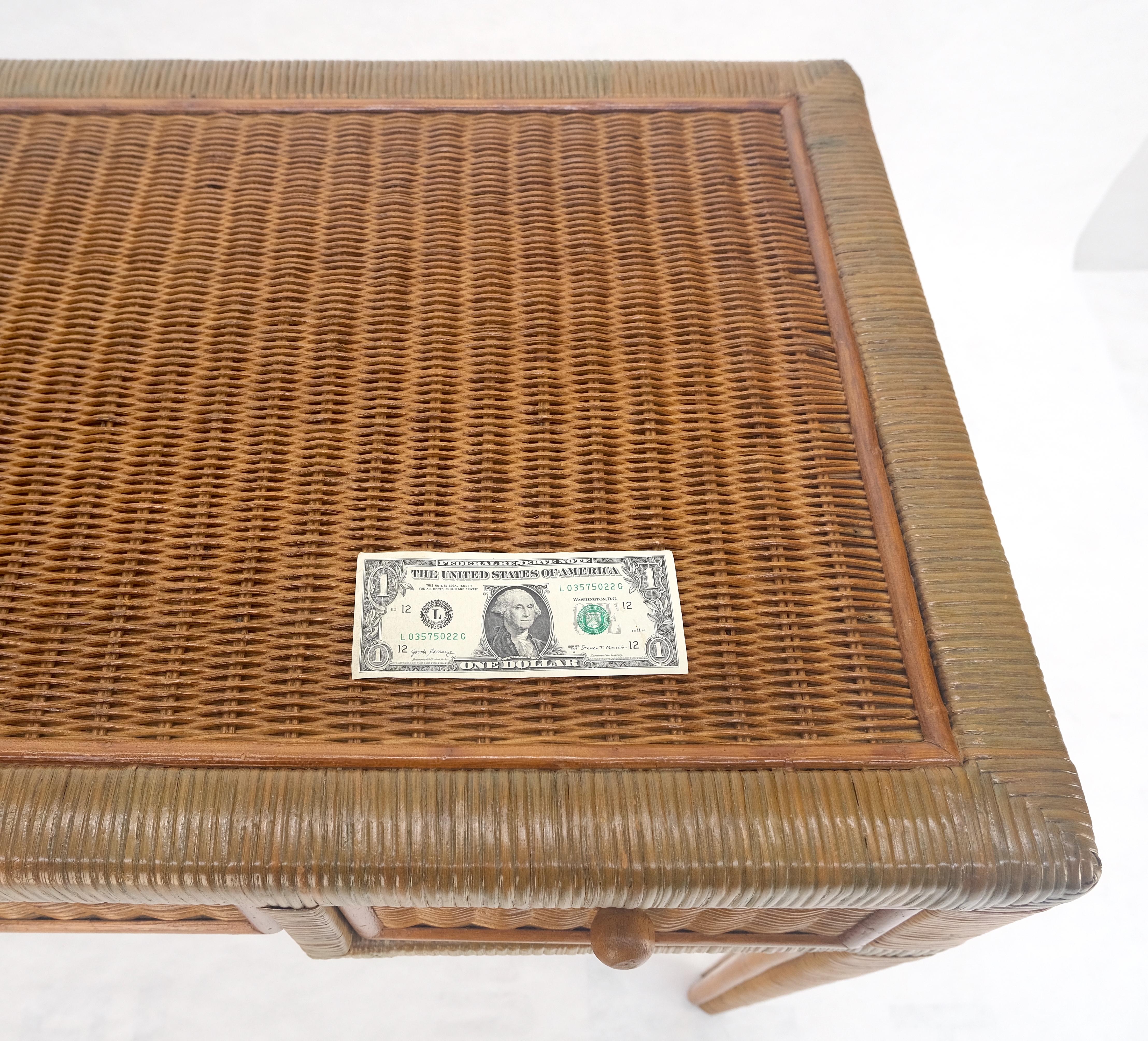 Vintage Mid Century c1970s Wicker Low Profile 3 Drawer Desk Console Mint For Sale 4