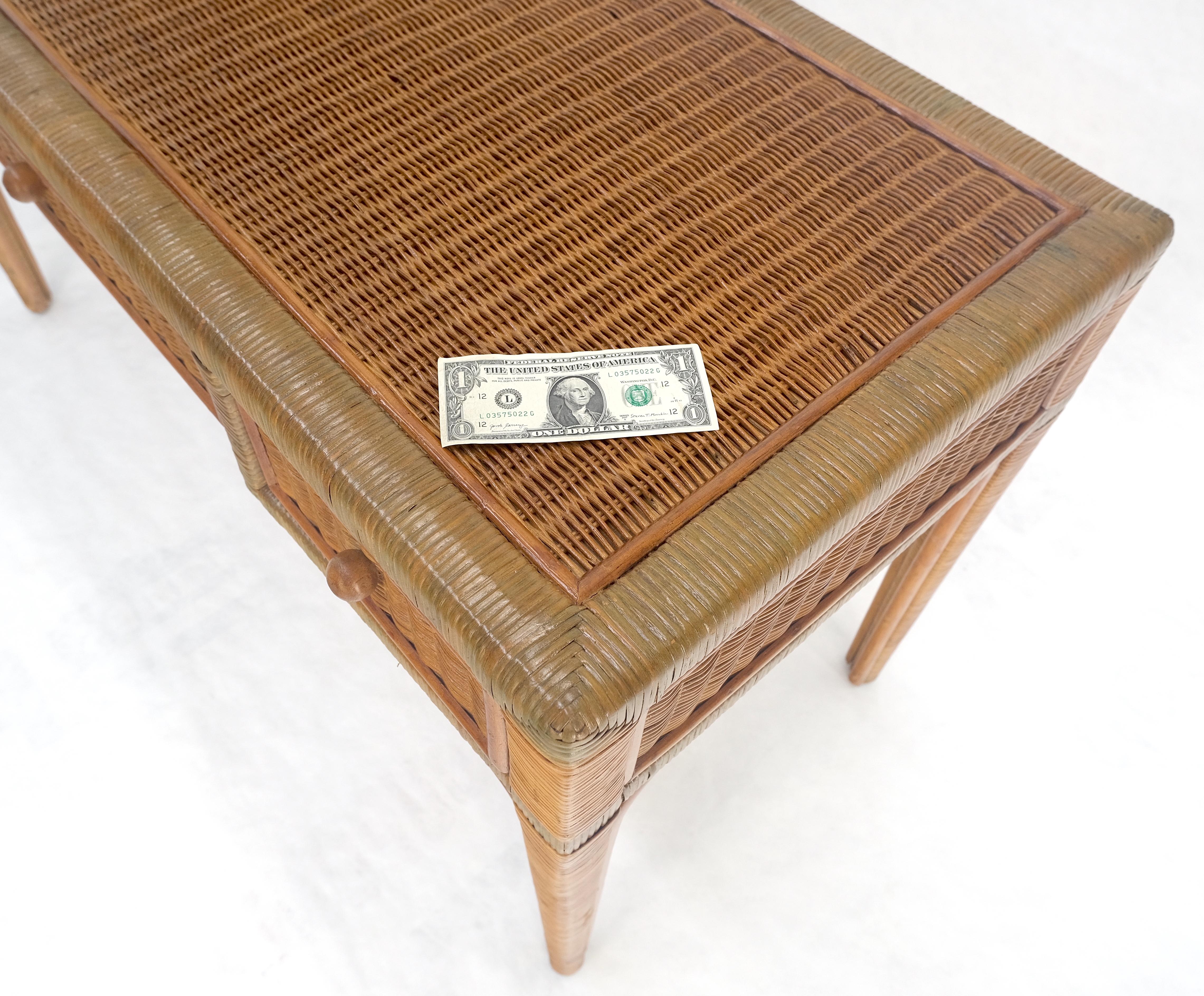 Vintage Mid Century c1970s Wicker Low Profile 3 Drawer Desk Console Mint For Sale 5