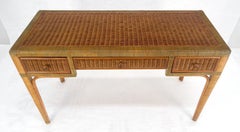 Vintage Mid Century c1970s Wicker Low Profile 3 Drawer Desk Console Mint