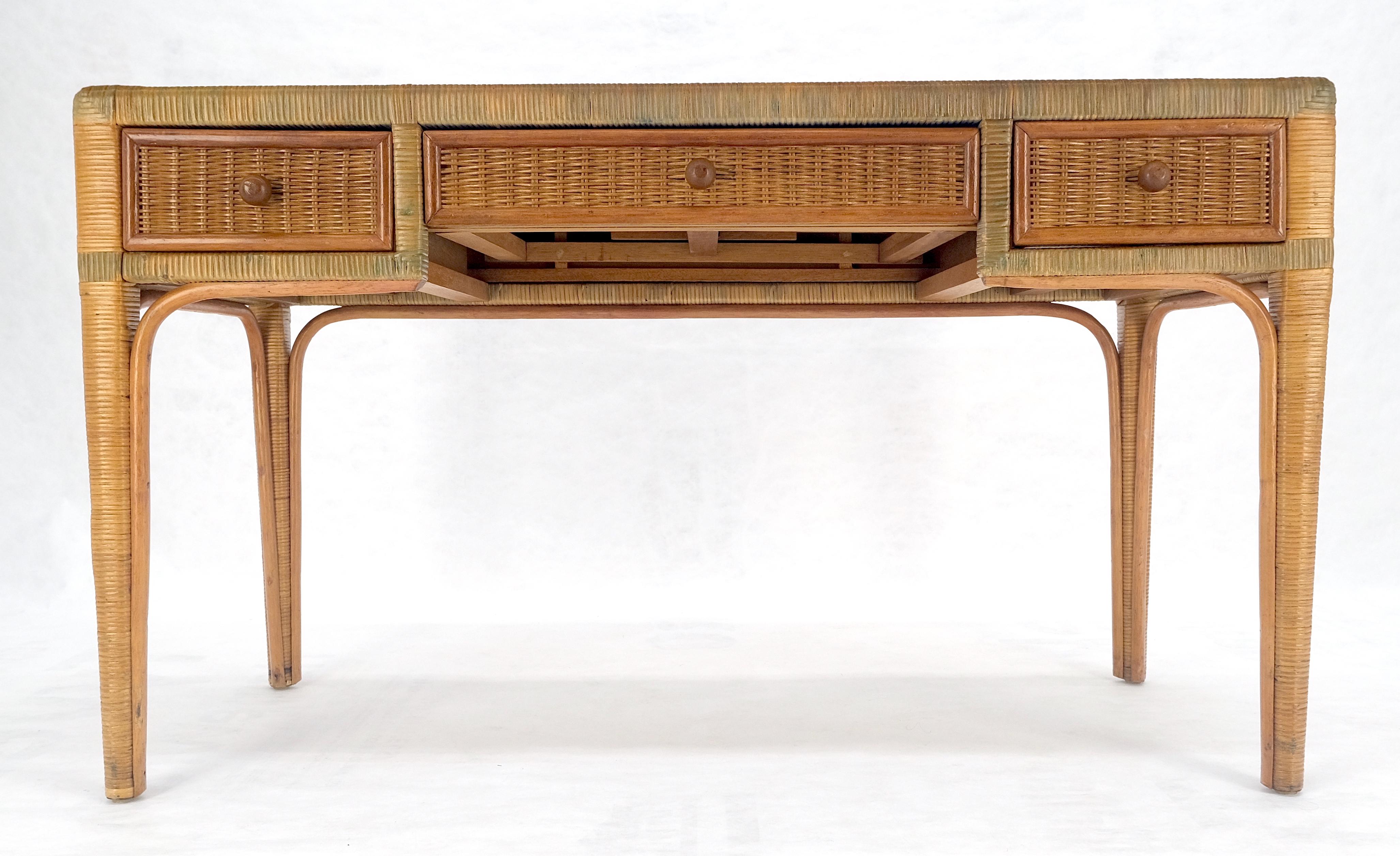 Mid-Century Modern Vintage Mid Century c1970s Wicker Low Profile 3 Drawer Desk Console Mint For Sale