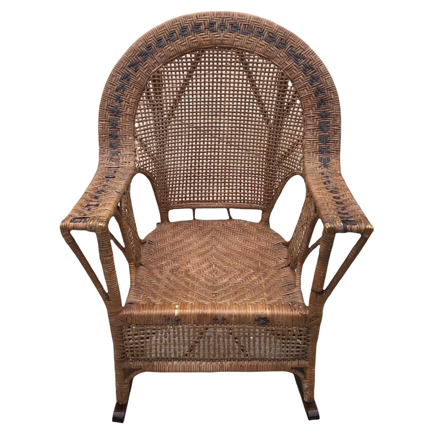 Vintage Mid Century Cane Woven Rocker For Sale