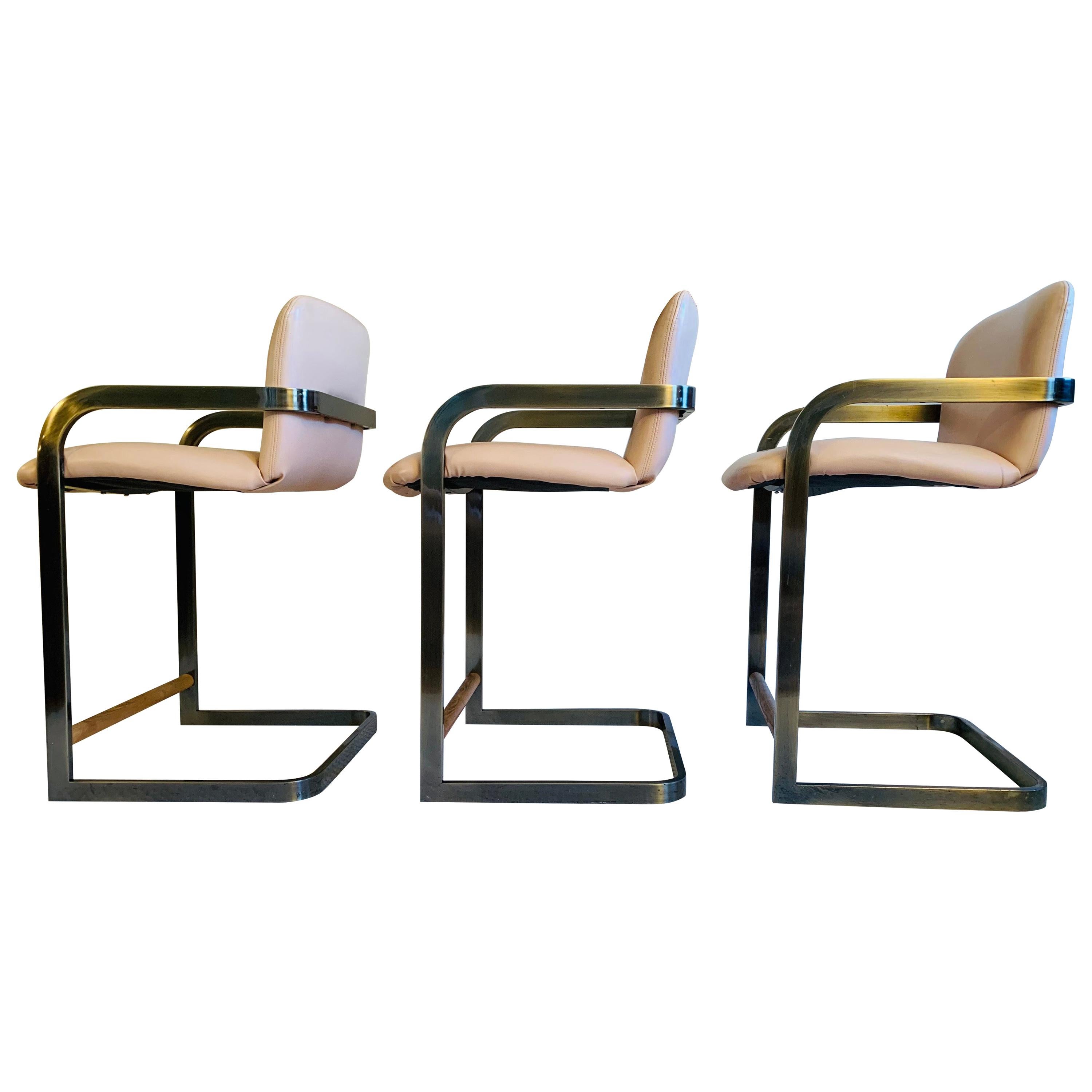 Vintage Midcentury Cantilever Stools in the Milo Baughman Style by D.I.A. 1980's