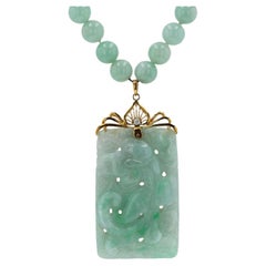 Vintage Mid Century Carved Jade Dragon Necklace