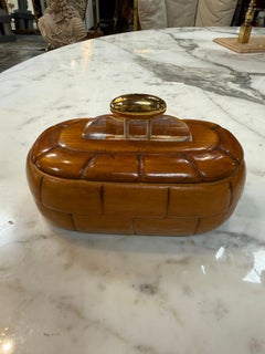Vintage Mid-Century Carved Wood Trinket Box with Lucite & Brass Handle