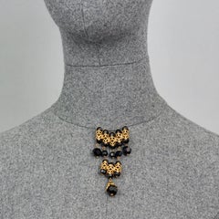 Vintage Mid Century Cascading Filigree Black Beads Brooch