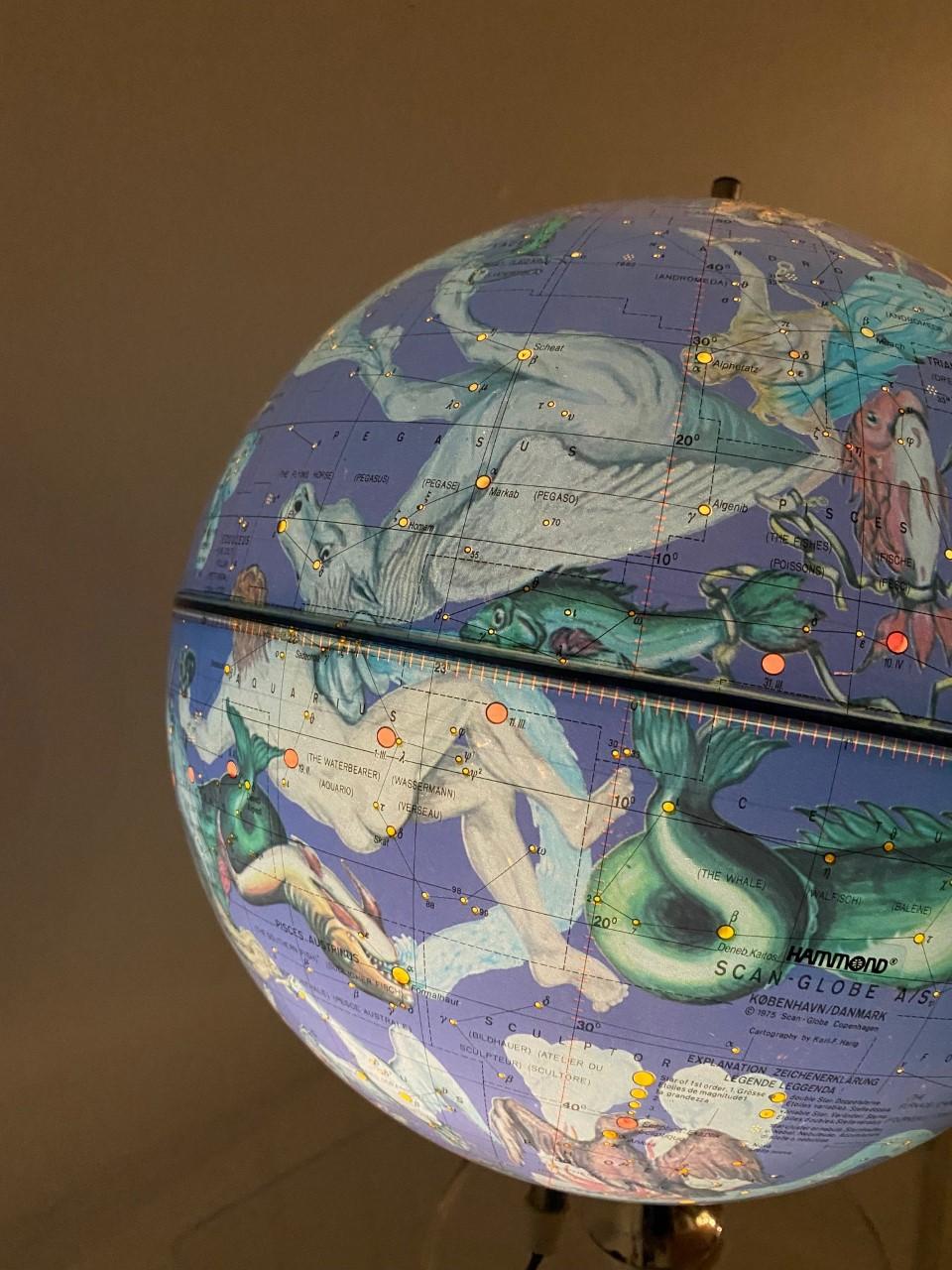 Danish Vintage Mid Century Celestial Illuminated Scan-Globe Copenhagen 1975