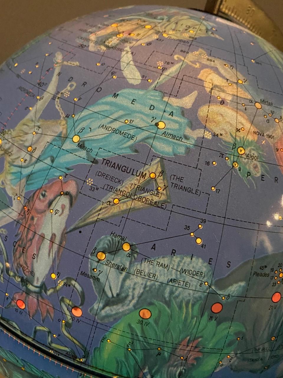 Cast Vintage Mid Century Celestial Illuminated Scan-Globe Copenhagen 1975