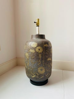 Vintage Mid Century Ceramic Lamp with Floral Design Made in Italy