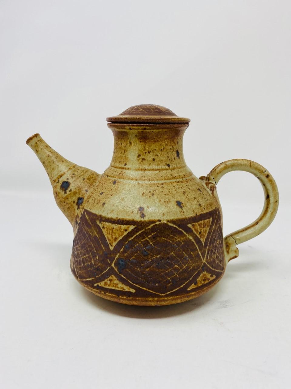 Vintage Mid Century Keramik Teekanne im Angebot 2