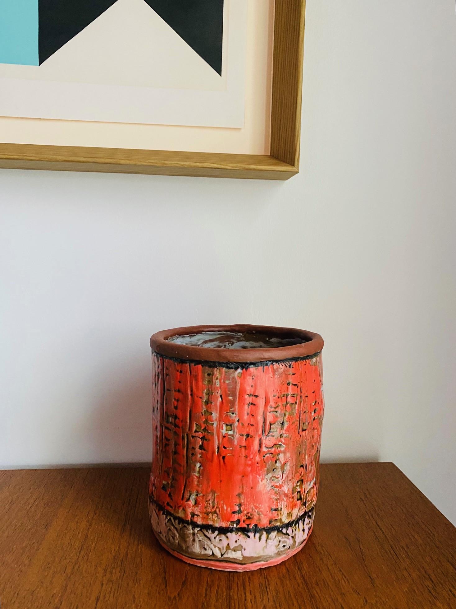 Vintage Mid-Century Ceramic Textured Vase 1960s In Good Condition For Sale In San Diego, CA