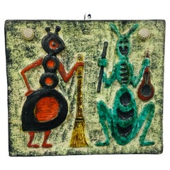 Retro Mid-Century Ceramic Wall Plate "The Ant and the Cricket"