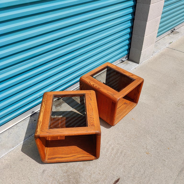 Vintage Midcentury Cerused Oak Modular Media Console and Side Tables