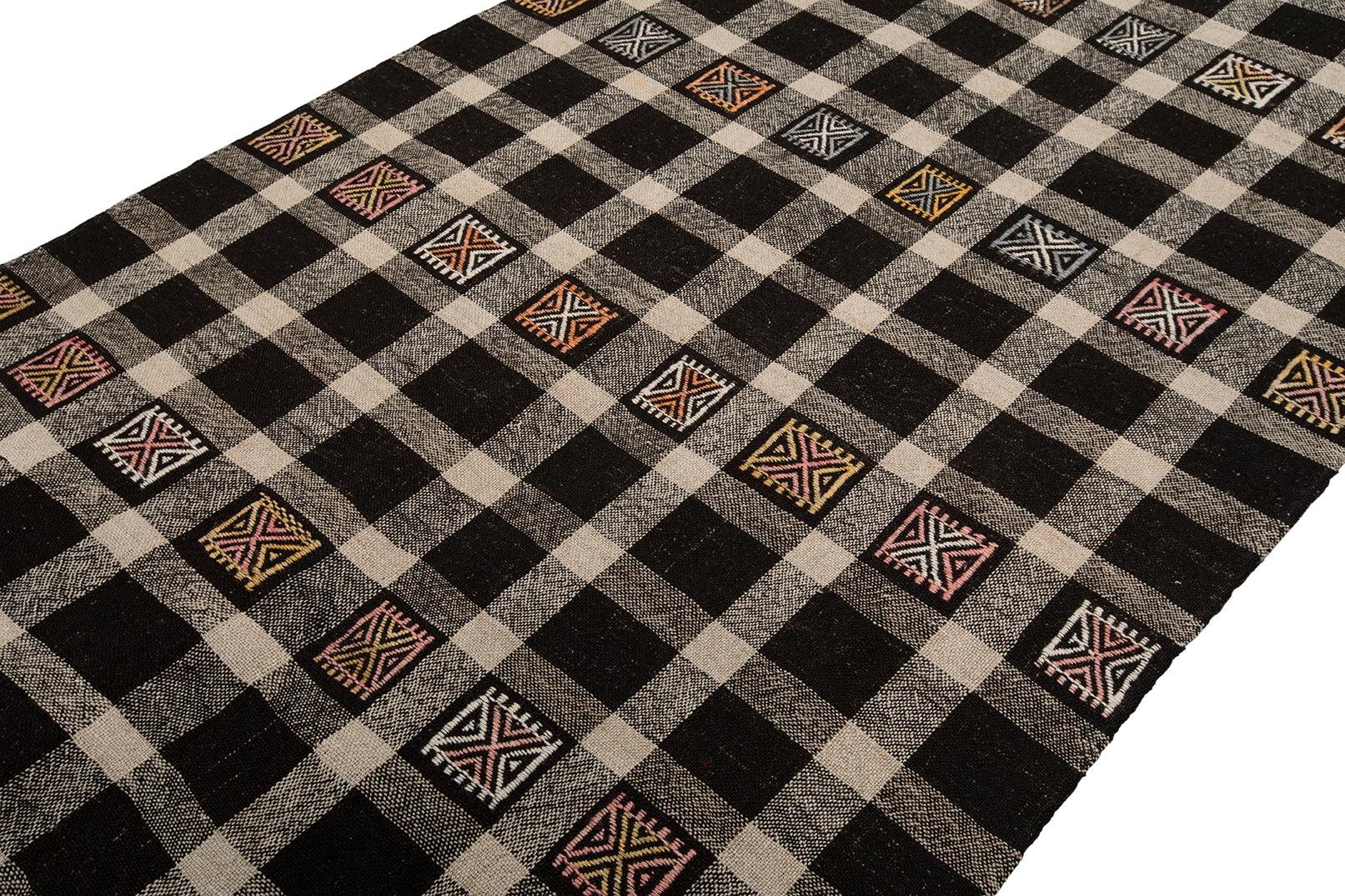 Kilim Vintage Mid-Century Checkered Flatweave Rug