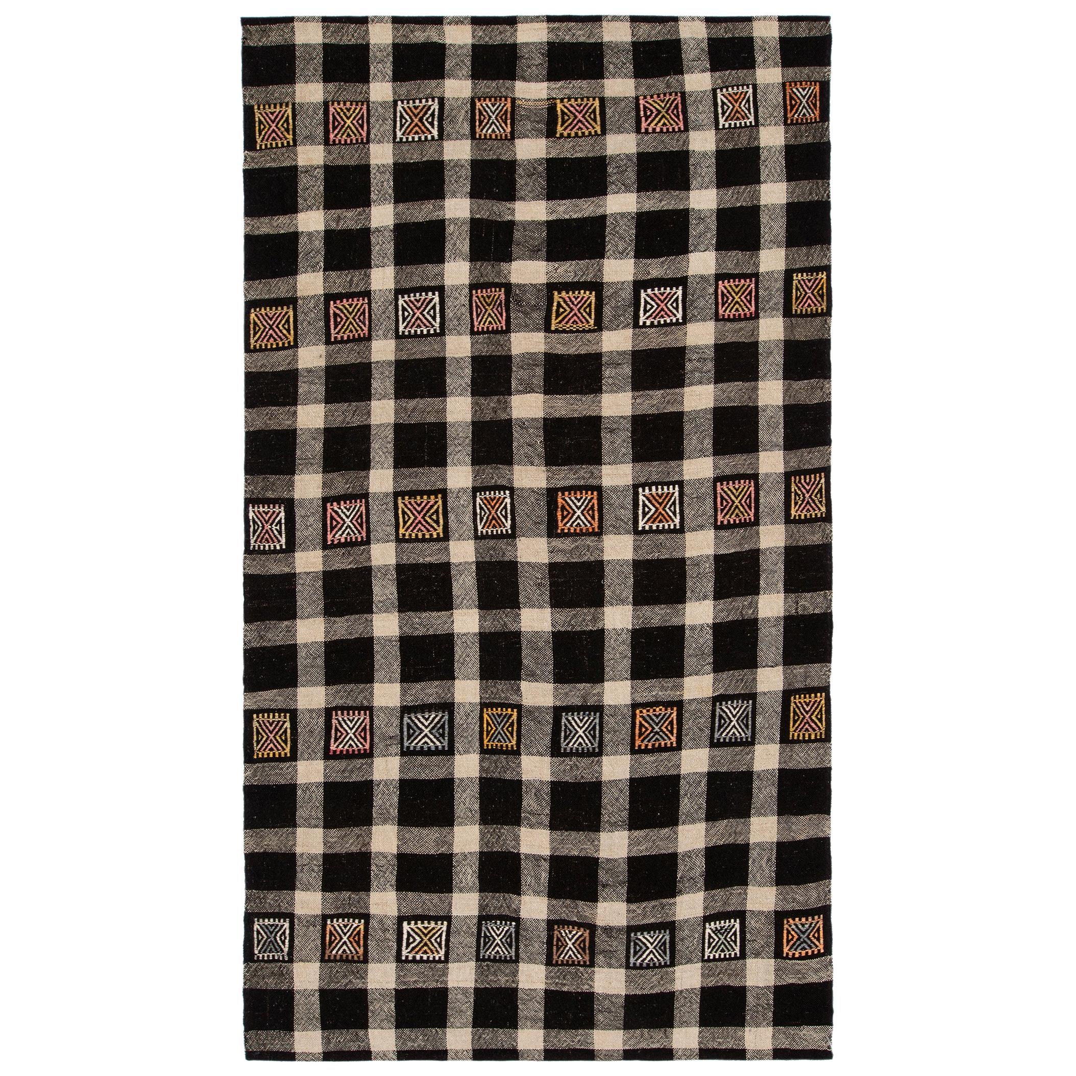 Vintage Mid-Century Checkered Flatweave Rug