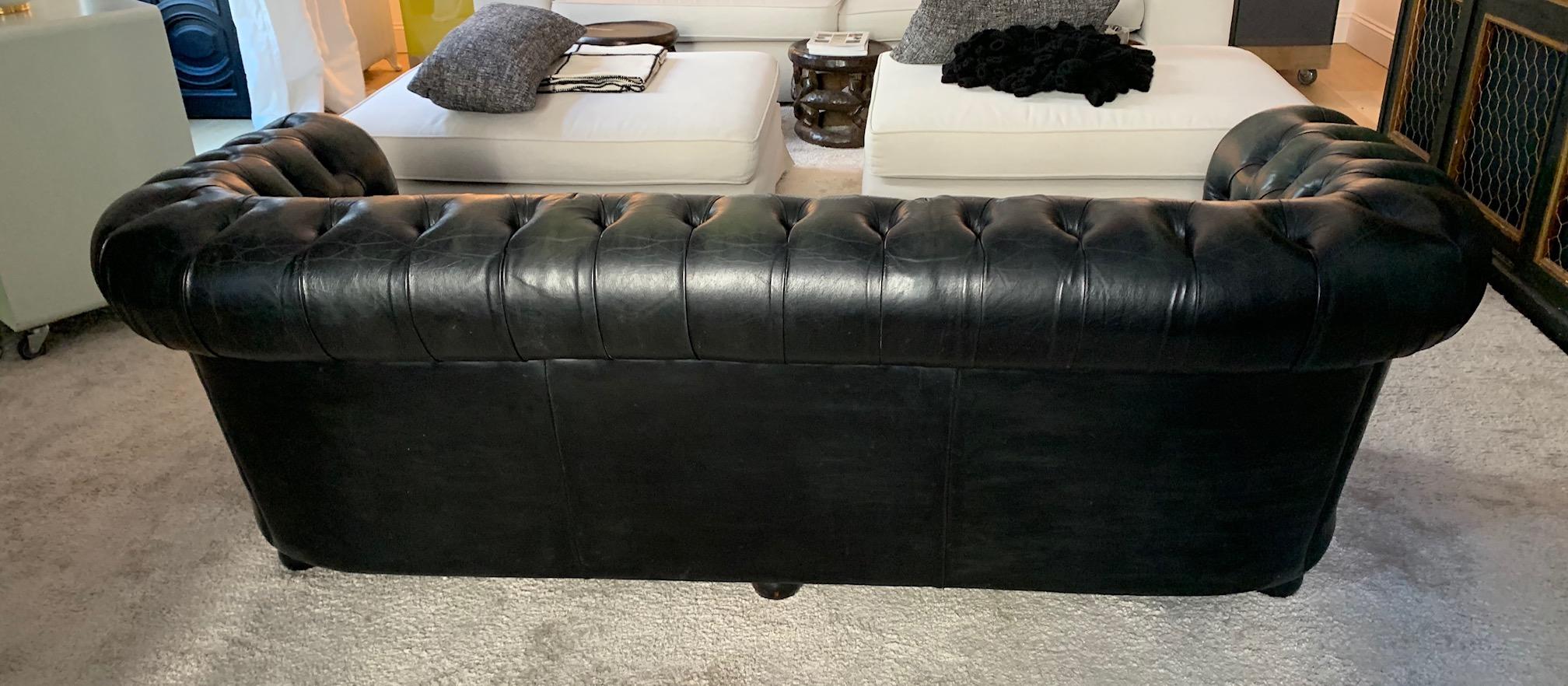 Vintage Midcentury Chesterfield Leather Sofa Dark Green For Sale 2