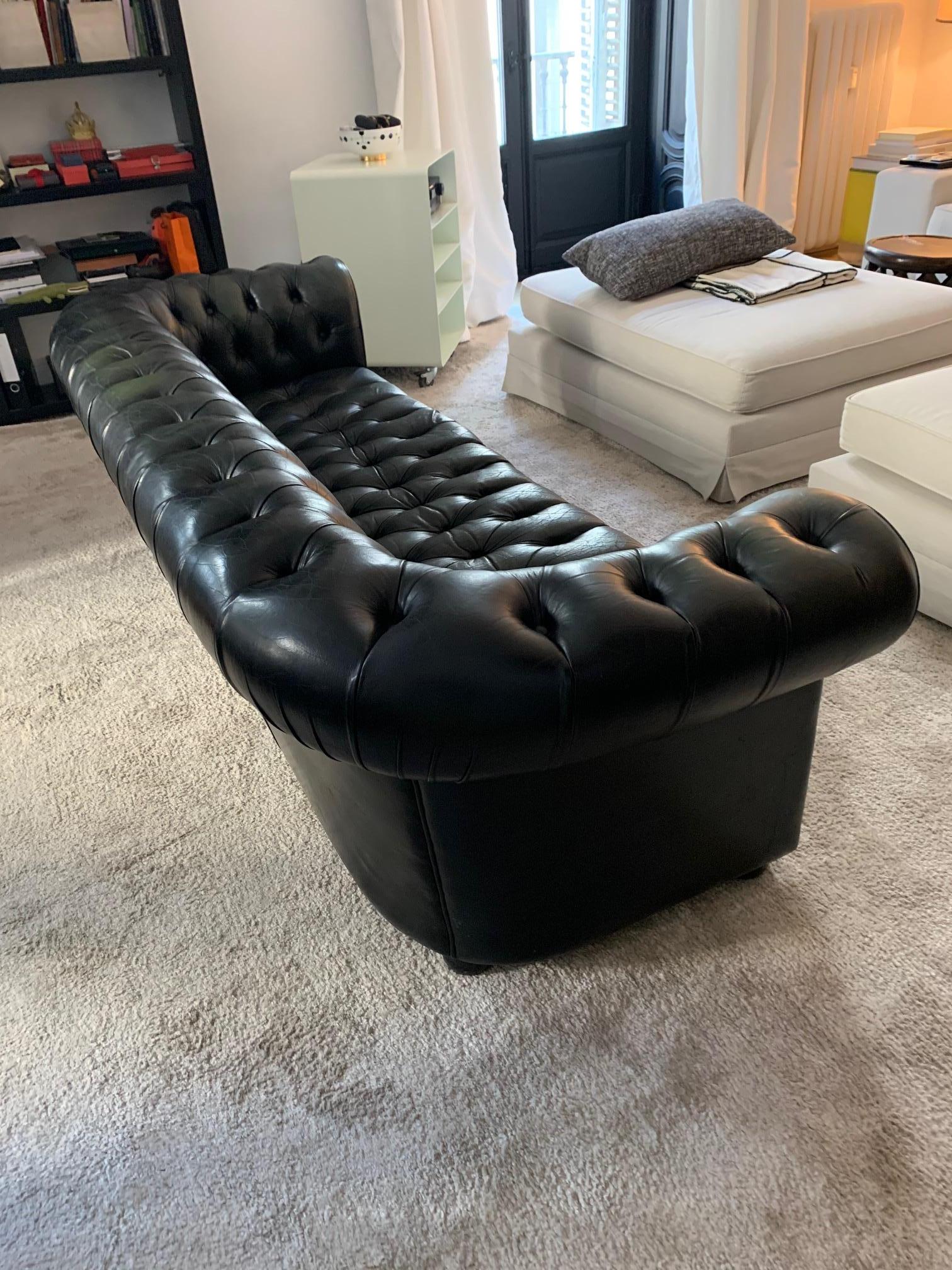 Vintage Midcentury Chesterfield Canapé en cuir vert foncé en vente 2