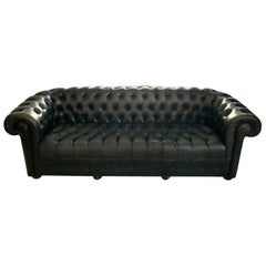 Antique Midcentury Chesterfield Leather Sofa Dark Green