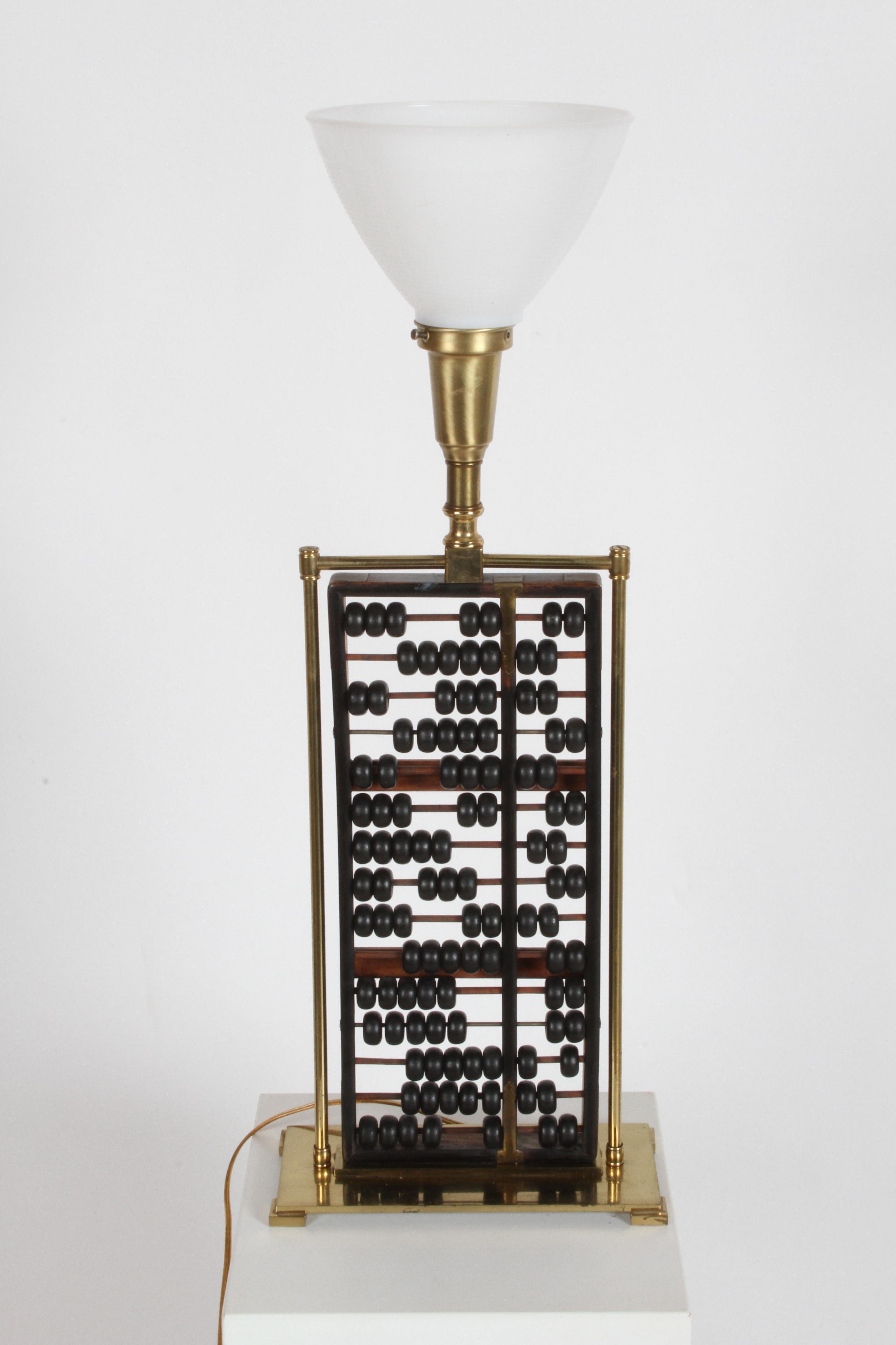 Vintage Mid-Century Chinese Abacus Lamp with Brass Frame For Sale 2