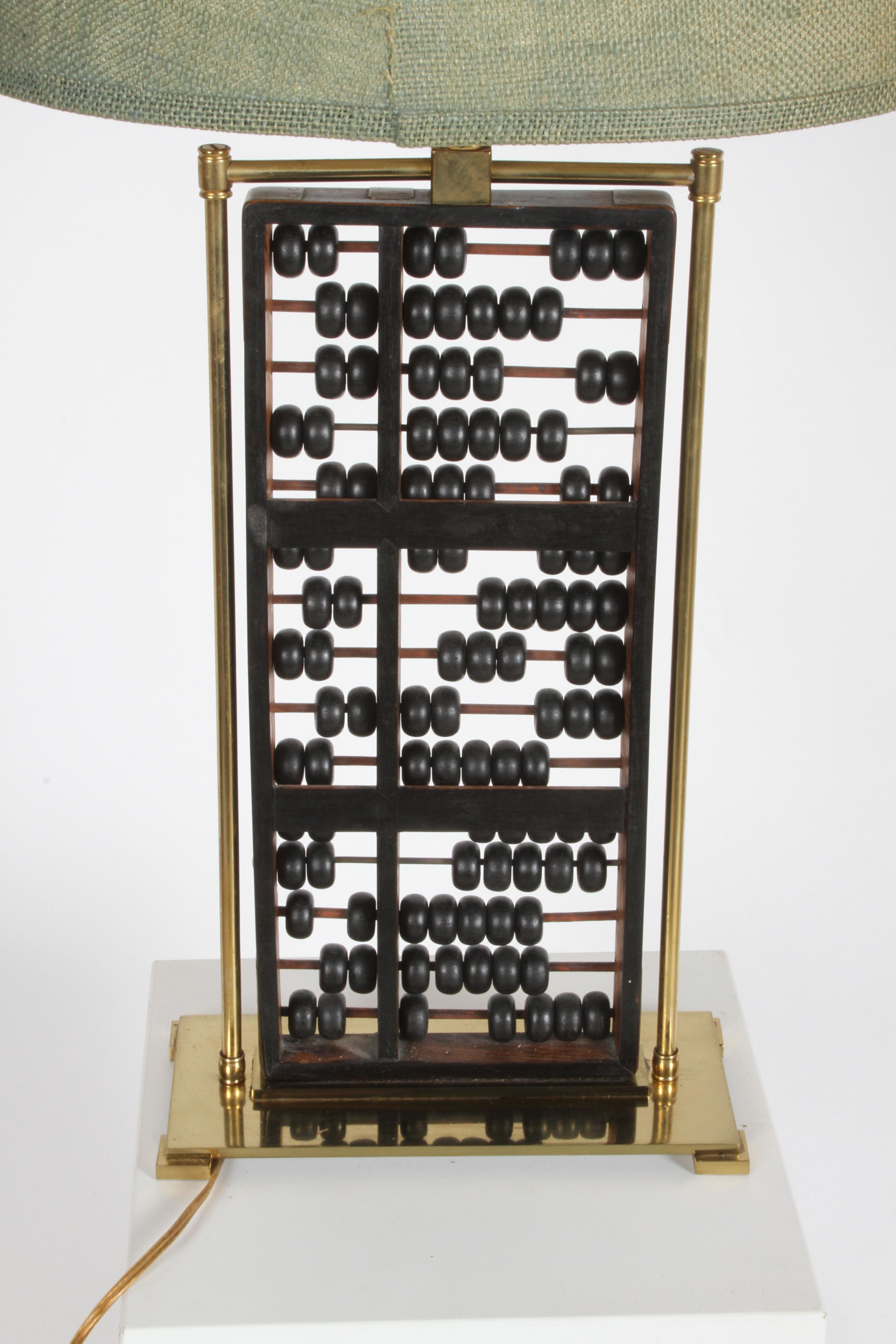 Vintage Mid-Century Chinese Abacus Lamp with Brass Frame For Sale 4