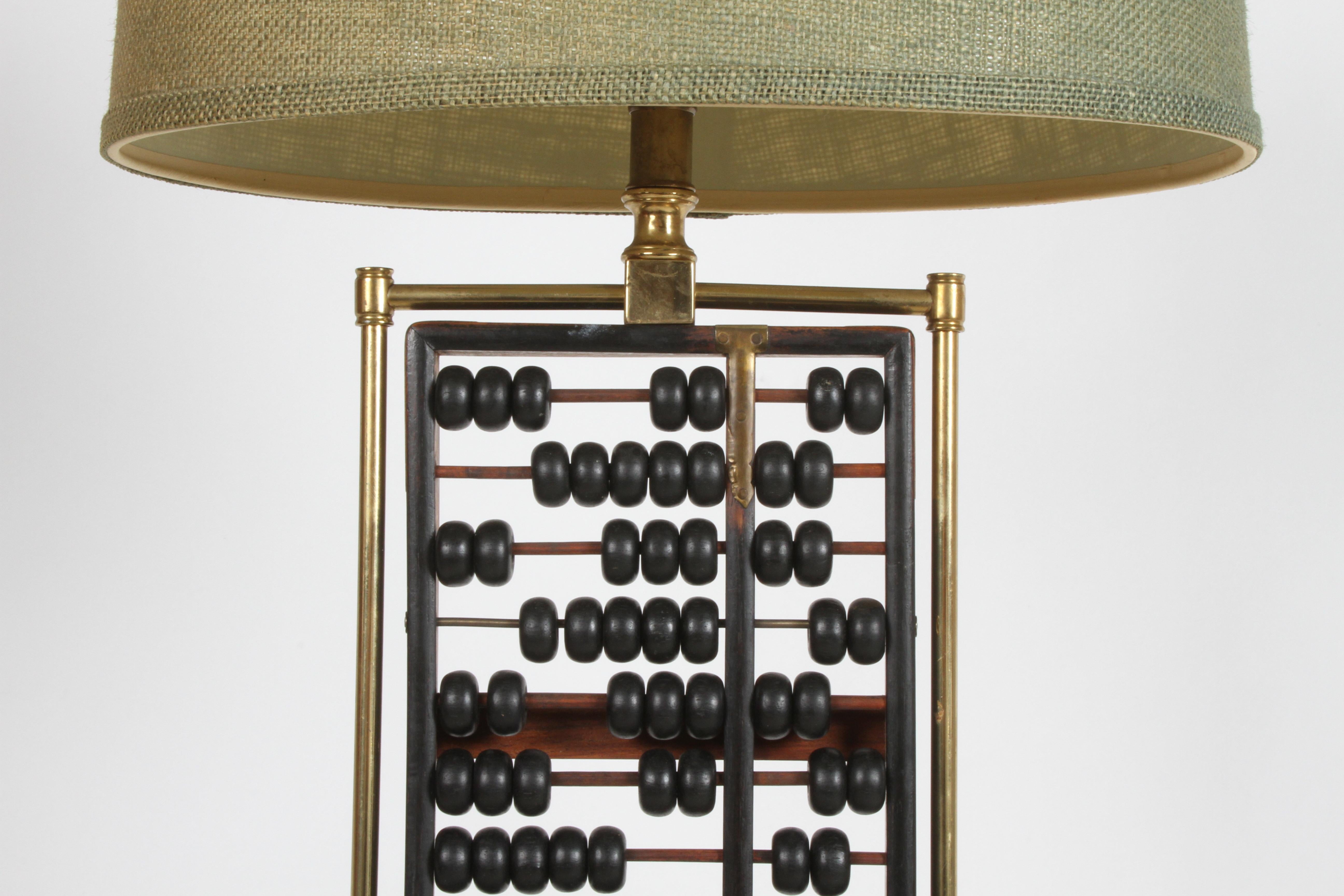 Mid-Century Modern Vintage Mid-Century Chinese Abacus Lamp with Brass Frame For Sale