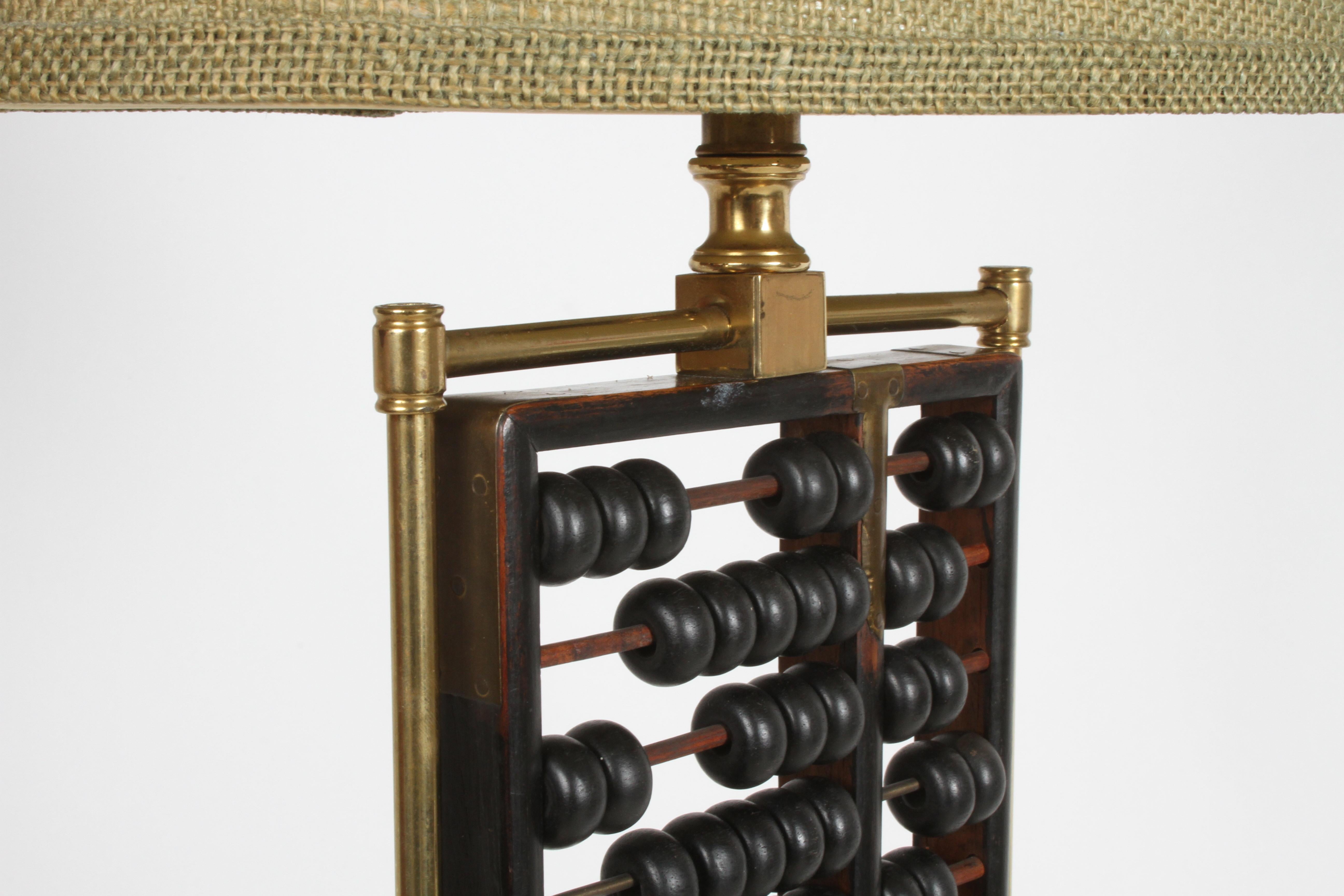 American Vintage Mid-Century Chinese Abacus Lamp with Brass Frame For Sale