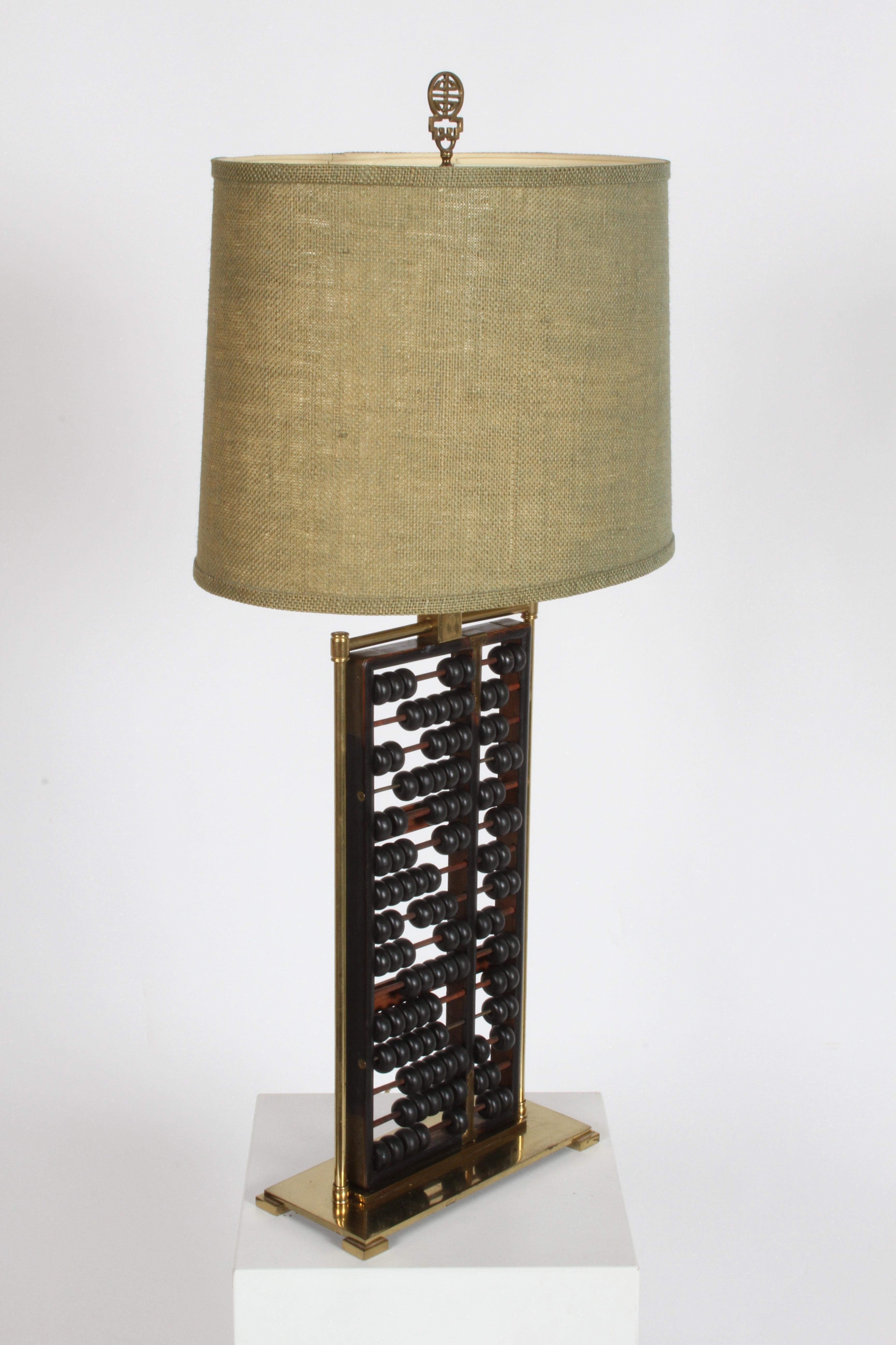 Vintage Mid-Century Chinese Abacus Lamp with Brass Frame In Good Condition For Sale In St. Louis, MO