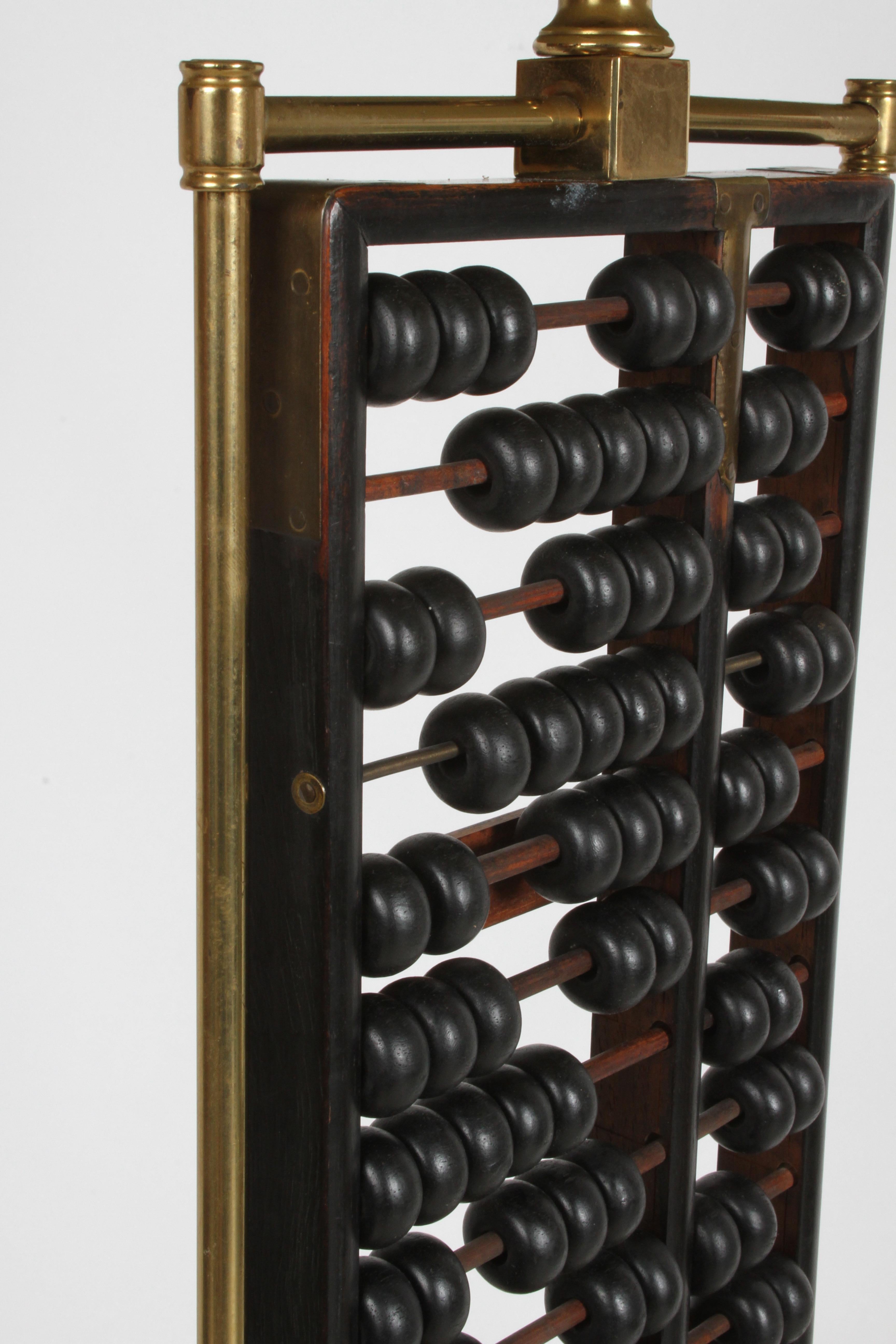Wood Vintage Mid-Century Chinese Abacus Lamp with Brass Frame For Sale