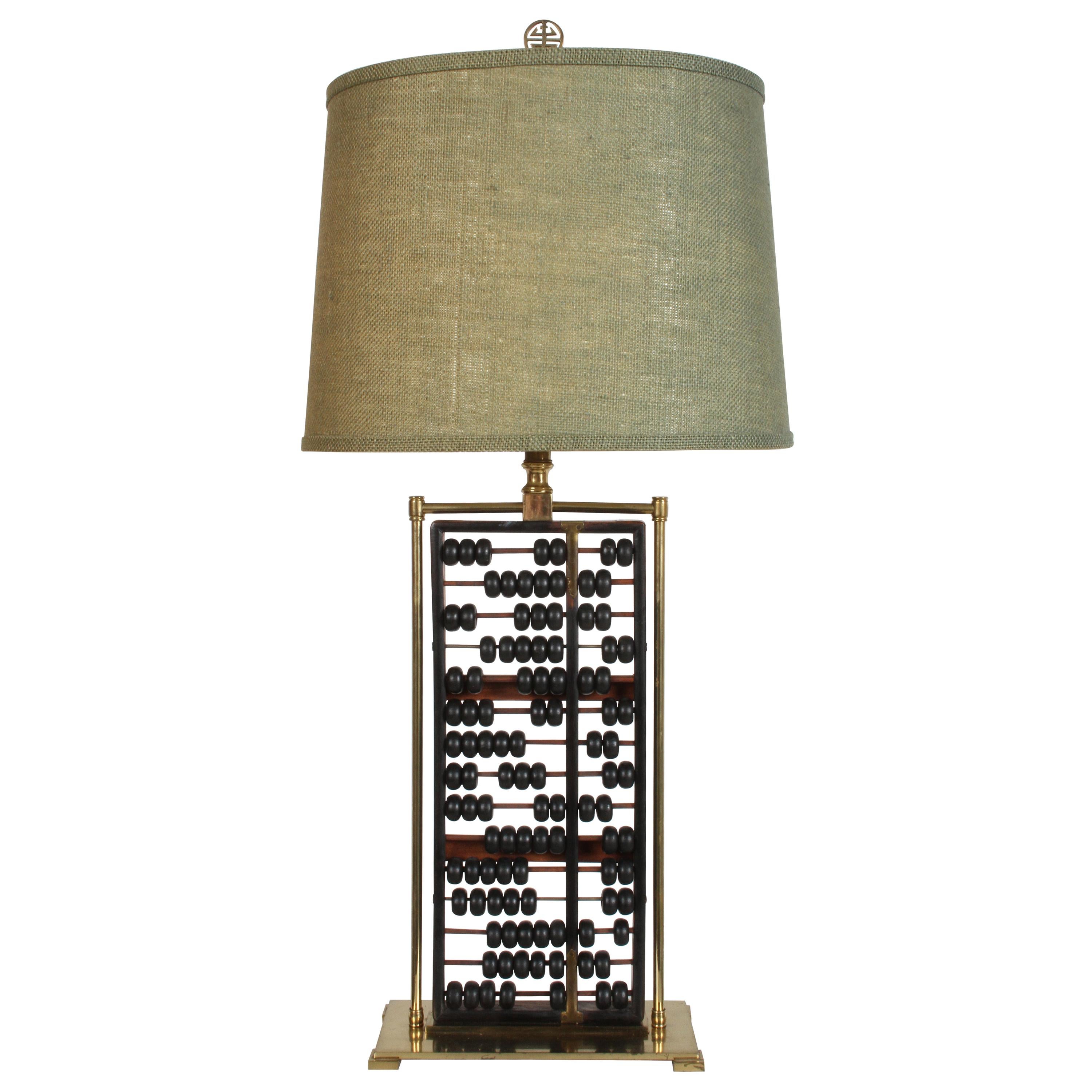 Vintage Mid-Century Chinese Abacus Lamp with Brass Frame For Sale