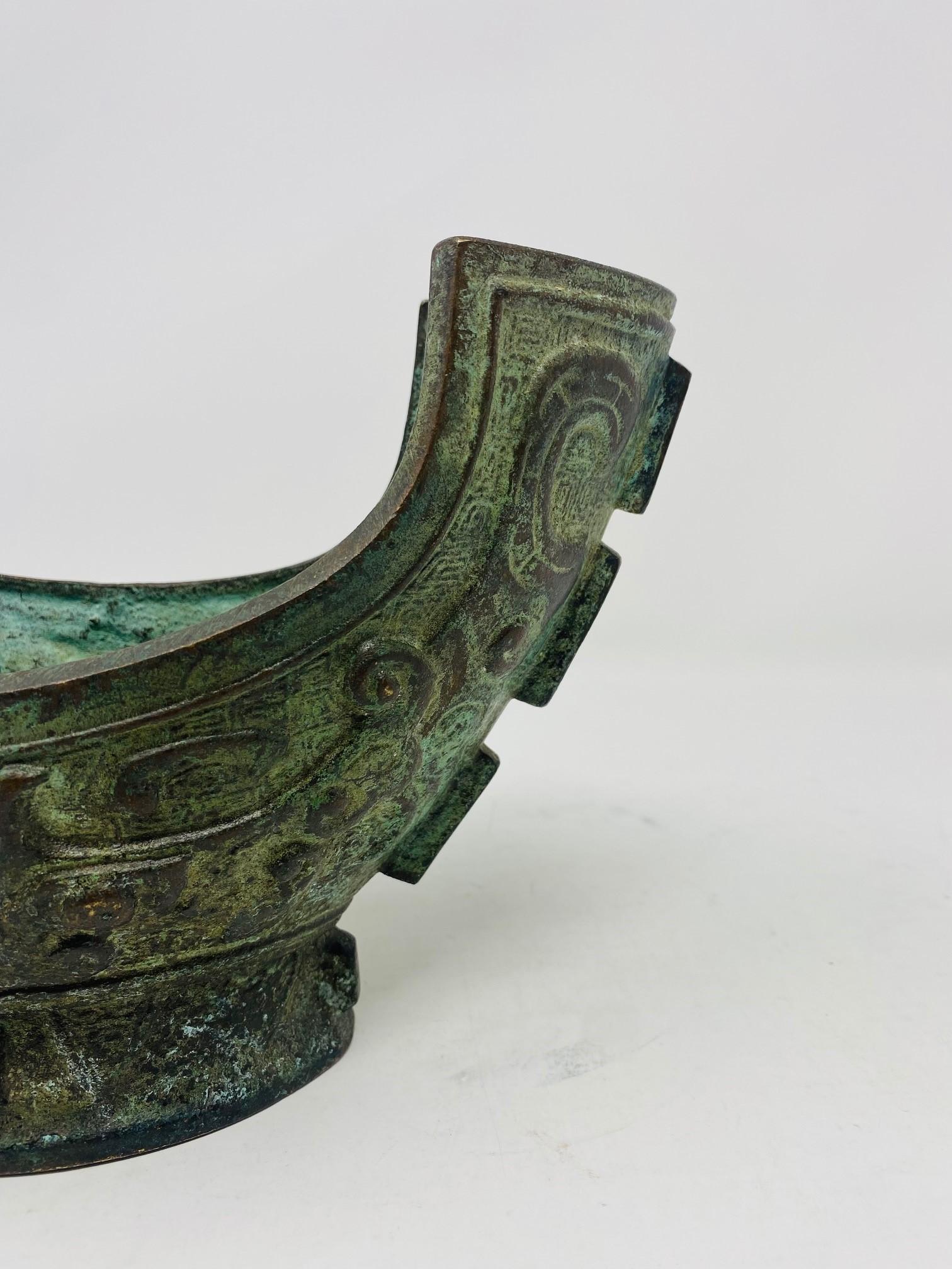 Vintage Midcentury Chinese Bronze Brutalist Style Vase Vessel For Sale 3
