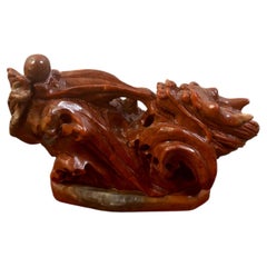 Vintage-Skulptur eines handgeschnitzten chinesischen Drachensiegels aus Stein aus der Mitte des Jahrhunderts