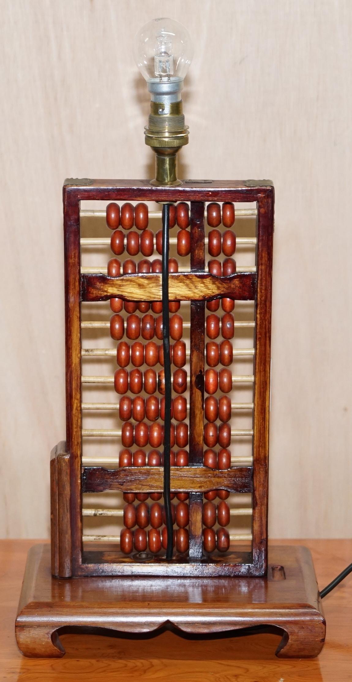 Vintage Midcentury Chinese Hardwood Abacus Lampe vollständig gestempelt Originalbeschläge im Angebot 3