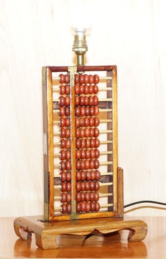 Vintage Midcentury Chinese Hardwood Abacus Lamp Fully Stamped Original Fittings