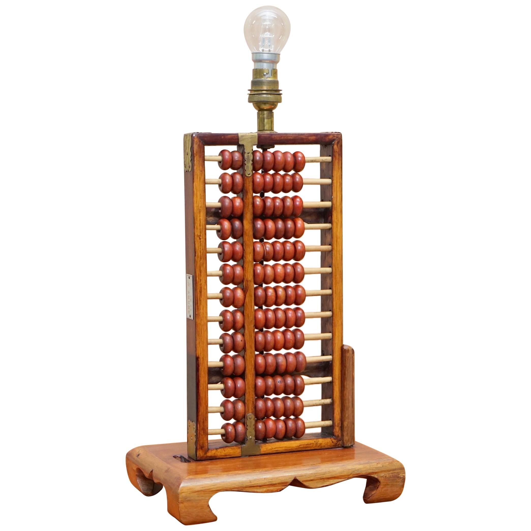 Vintage Midcentury Chinese Hardwood Abacus Lamp Fully Stamped Original Fittings
