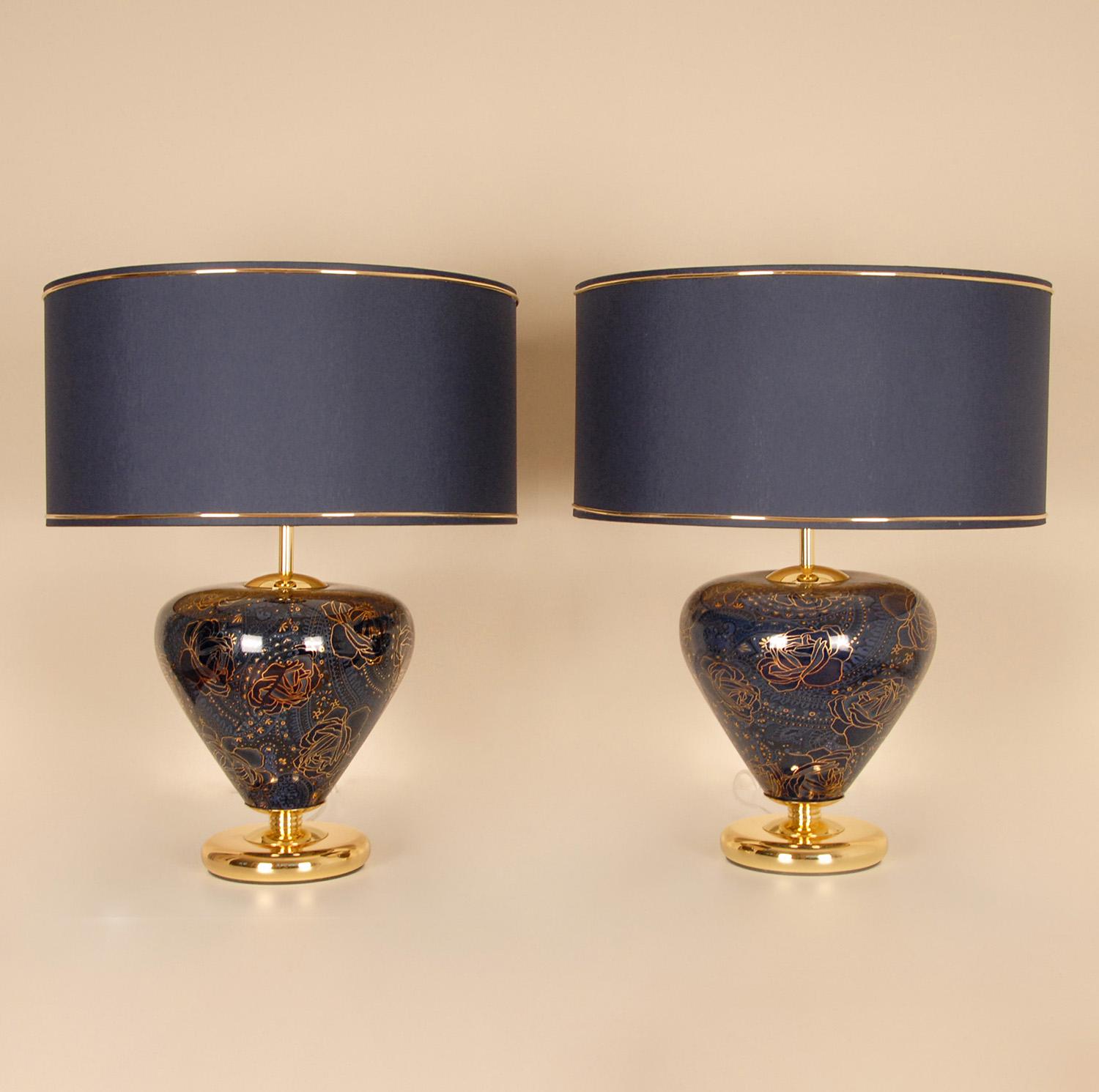Vintage Mid Century Chinoiserie Cobalt Blue Ceramic Table Lamps Italy 1970s - a  For Sale 5