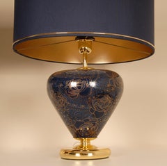 Vintage Mid Century Chinoiserie Cobalt Blue Ceramic Table Lamps Italy 1970s - a
