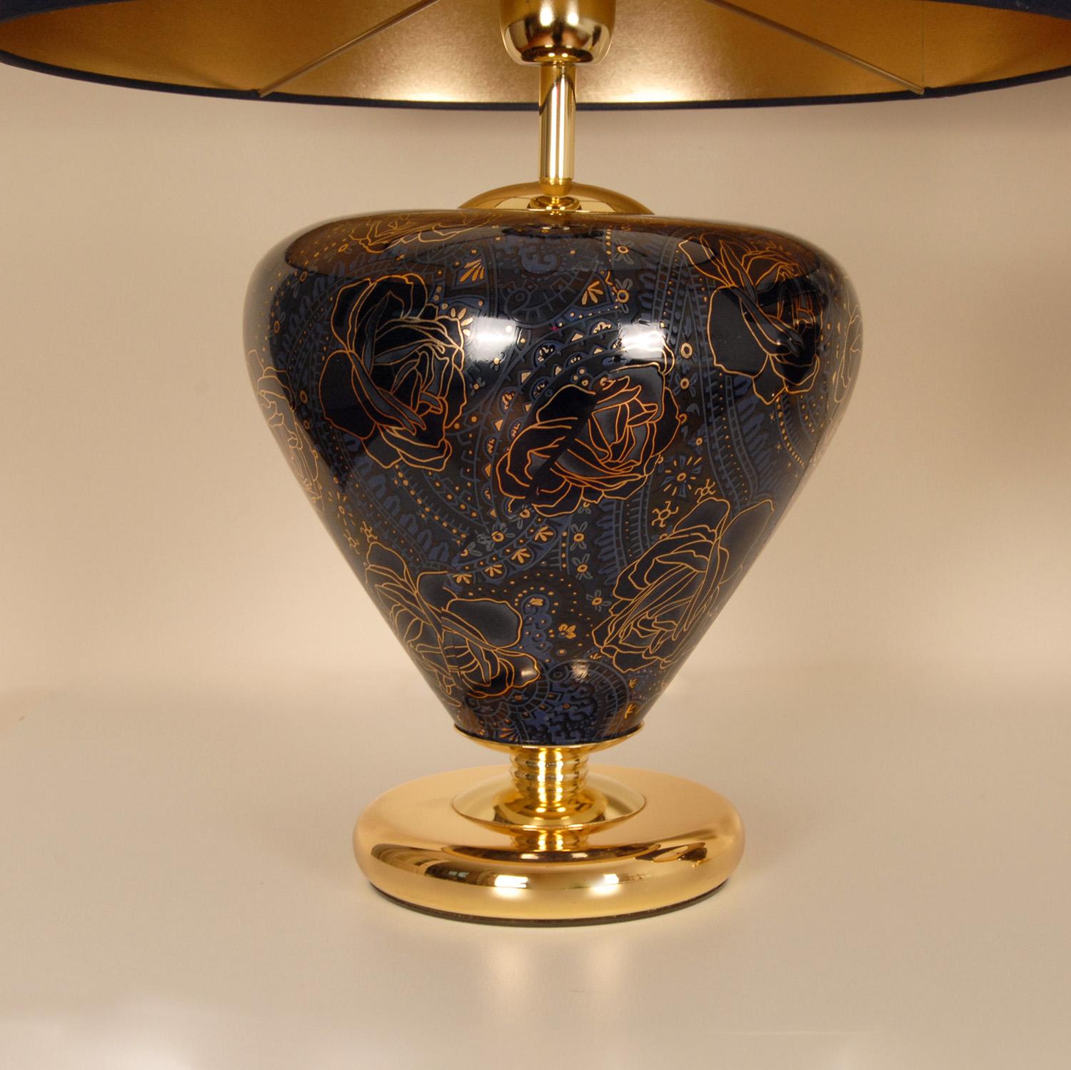 Italian Vintage Mid Century Chinoiserie Cobalt Blue Ceramic Table Lamps Italy 1970s - a  For Sale